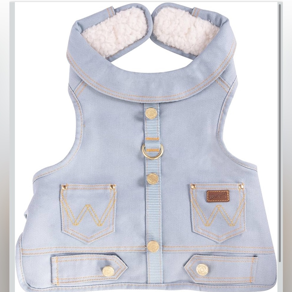 Wrangler Dog Blue Denim Vest Harness with Sherpa Lining (XS)